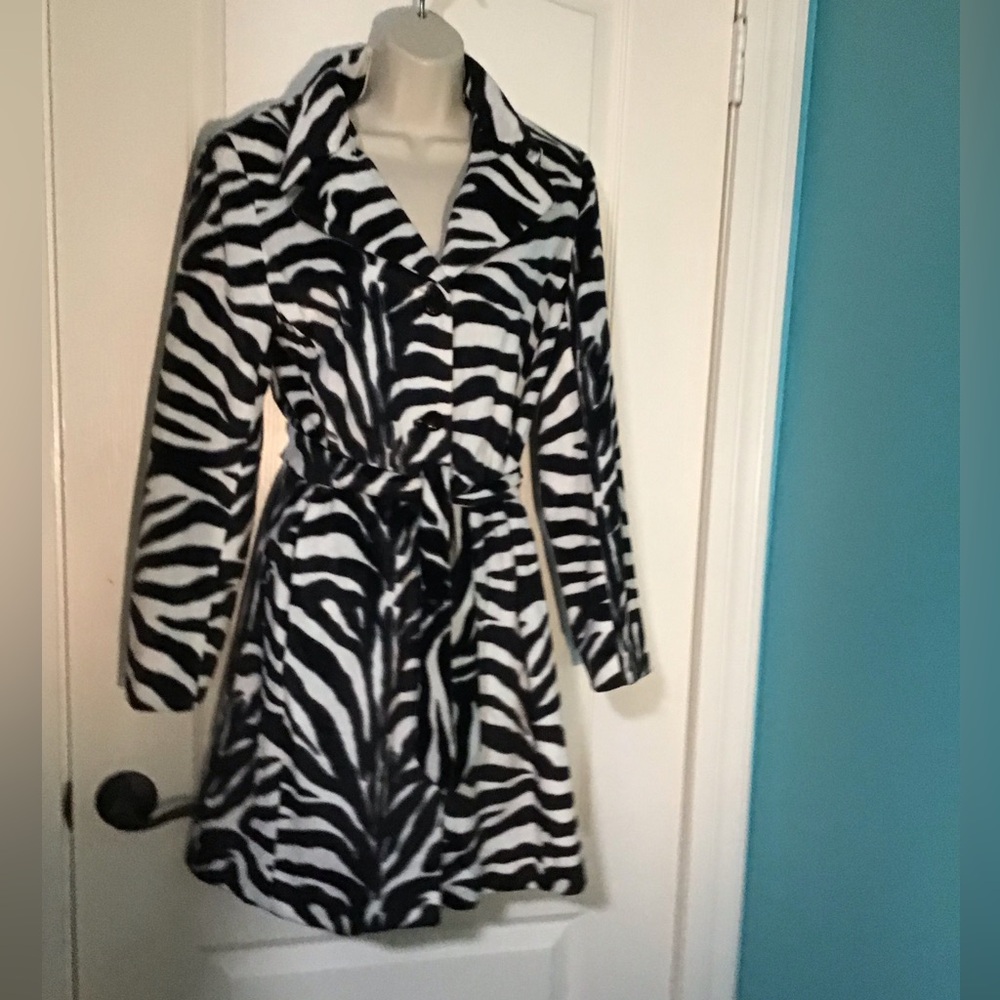Vintage BeBe Black & White Faux Fur Zebra Trench Coat